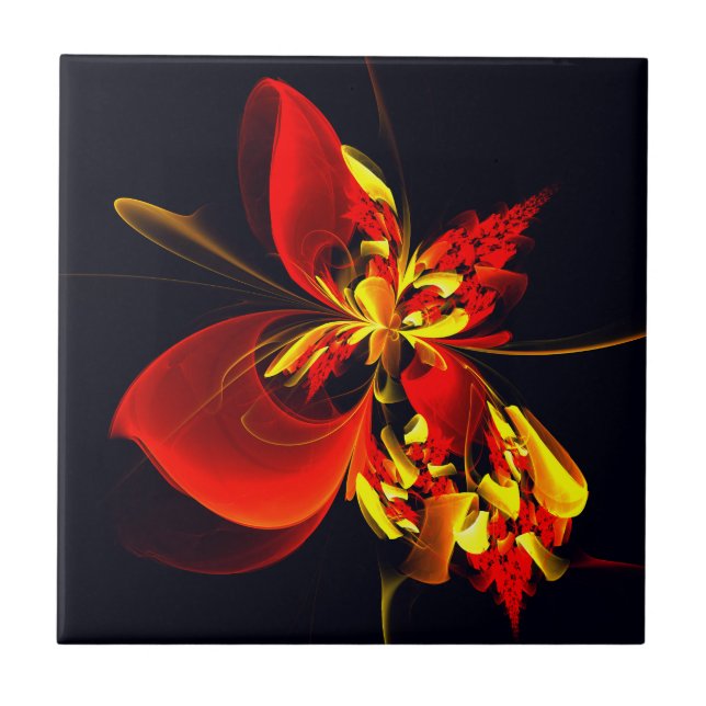 Red Yellow Floral Modern Abstract Art Pattern #10 Ceramic Tile (Front)