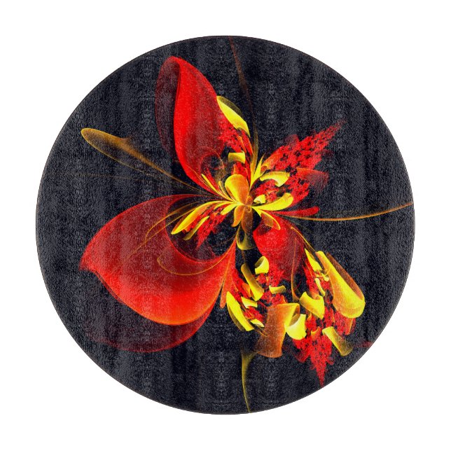 Red Yellow Floral Modern Abstract Art Pattern #10 Cutting Board (Front)