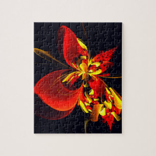 Red Yellow Floral Modern Abstract Art Pattern #10 Jigsaw Puzzle