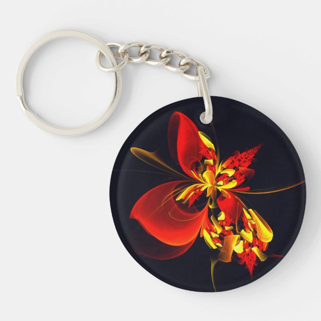 Red Yellow Floral Modern Abstract Art Pattern #10 Key Ring (Front)