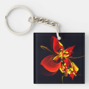Red Yellow Floral Modern Abstract Art Pattern #10 Key Ring