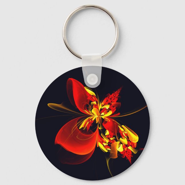 Red Yellow Floral Modern Abstract Art Pattern #10 Key Ring (Front)
