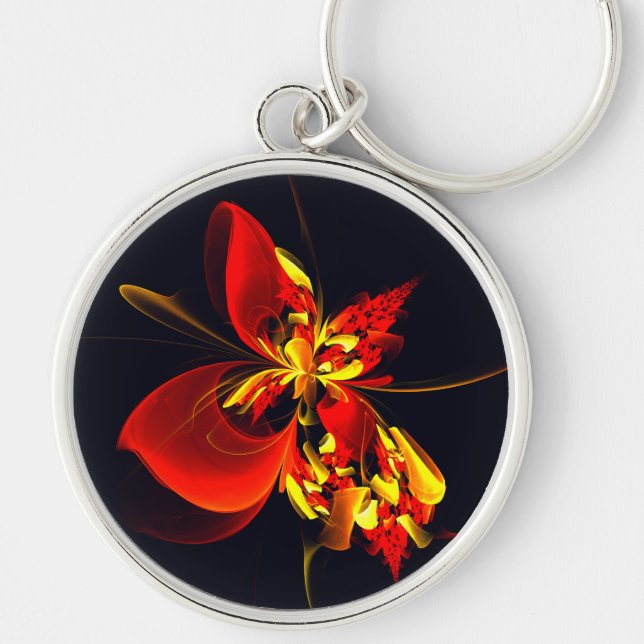 Red Yellow Floral Modern Abstract Art Pattern #10 Key Ring (Front)