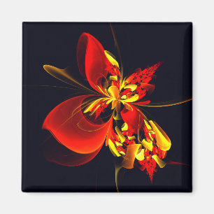 Red Yellow Floral Modern Abstract Art Pattern #10 Magnet