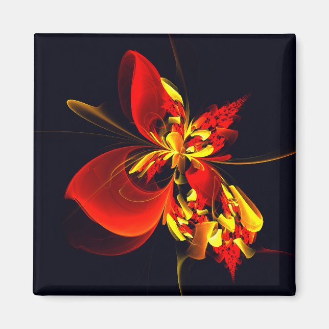 Red Yellow Floral Modern Abstract Art Pattern #10 Magnet (Front)