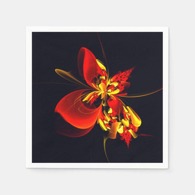 Red Yellow Floral Modern Abstract Art Pattern #10 Napkin (Front)