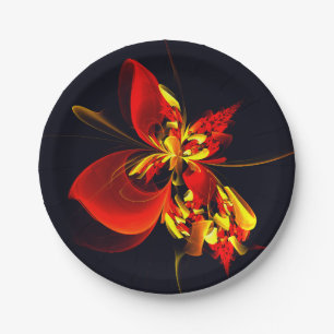 Red Yellow Floral Modern Abstract Art Pattern #10 Paper Plate