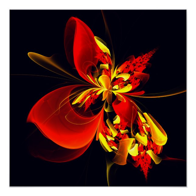 Red Yellow Floral Modern Abstract Art Pattern #10 Poster (Front)