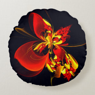 Red Yellow Floral Modern Abstract Art Pattern #10 Round Cushion