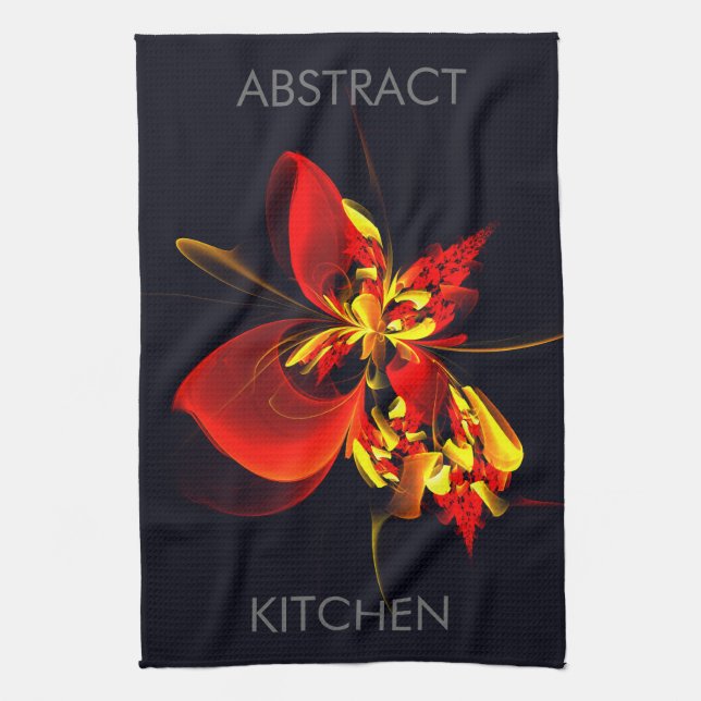 Red Yellow Floral Modern Abstract Art Pattern #10 Tea Towel (Vertical)