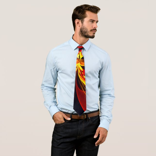 Red Yellow Floral Modern Abstract Art Pattern #10 Tie (In Situ)