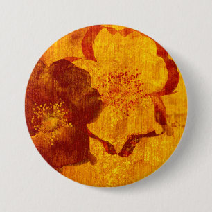 Red yellow flower grunge digital graphic art 7.5 cm round badge