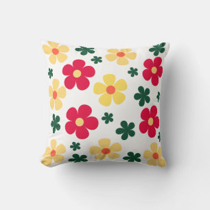 Red yellow flower pattern design cushion
