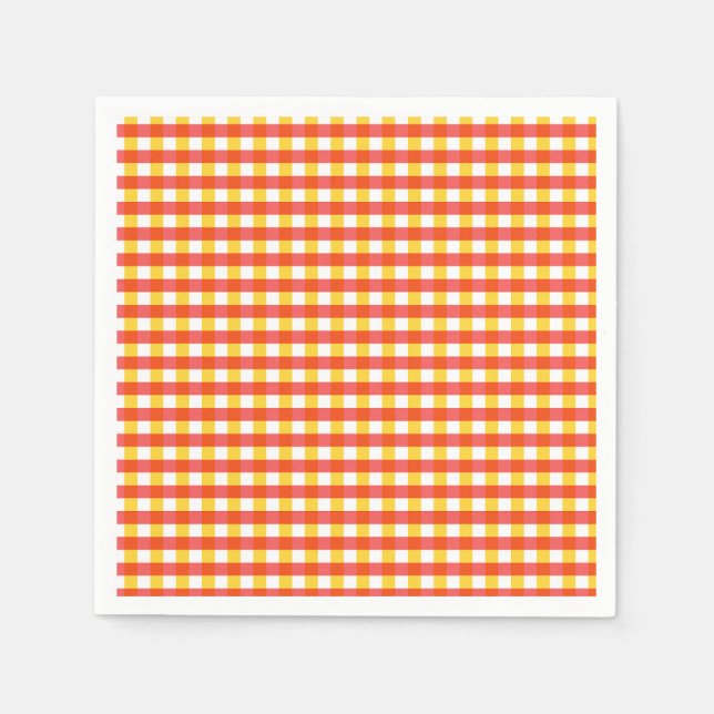 Red Yellow Gingham Check Design  Napkin (Front)