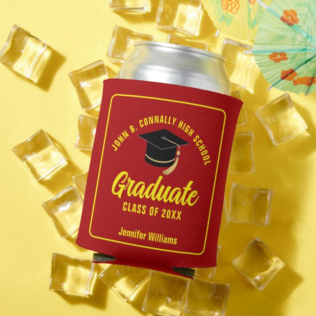 Red Yellow Graduate Custom Graduation Party Can Cooler (In Situ Summer)