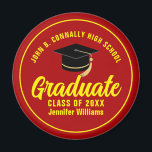 Red Yellow Graduate Custom Graduation Party Magnet<br><div class="desc">This modern red and yellow custom senior graduate magnet features your high school or college name for the class of 2025. Customise with your graduating year under the chic handwritten script and black grad cap for a great personalised graduation party keepsake gift.</div>
