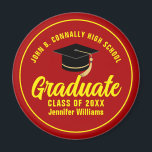 Red Yellow Graduate Custom Graduation Party Magnet<br><div class="desc">This modern red and yellow custom senior graduate magnet features your high school or college name for the class of 2025. Customise with your graduating year under the chic handwritten script and black grad cap for a great personalised graduation party keepsake gift.</div>