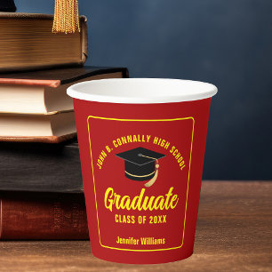 Red Yellow Graduate Custom Graduation Party Paper Cups