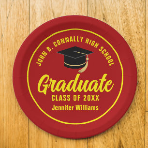 Red Yellow Graduate Custom Graduation Party Paper Plate