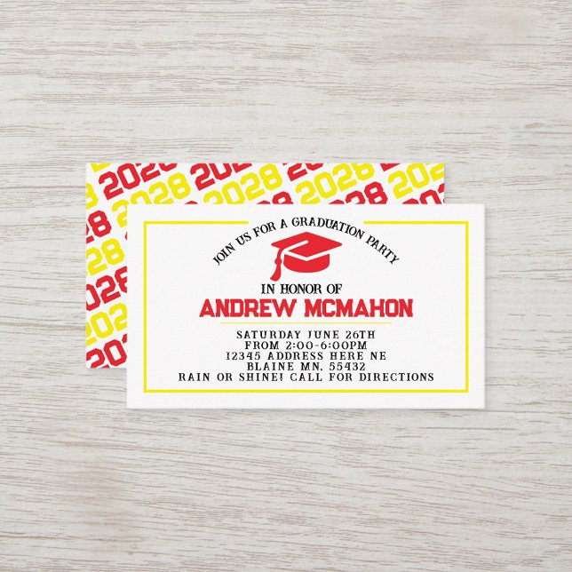 Red & Yellow Graduation Invite Announcement Insert (Red, White & Yellow Mini Graduation Invites for Friends, Team Mates or as Inserts!)