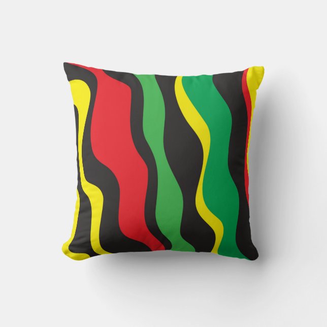 Red Yellow Green Black Rasta Wave Cushion (Front)