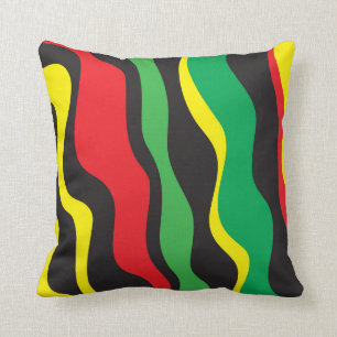 Red Yellow Green Black Rasta Wave Cushion