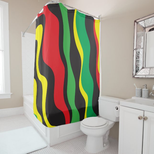 Red Yellow Green Black Rasta Wave Shower Curtain (In Situ)