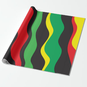 Red Yellow Green Black Rasta Wave Wrapping Paper