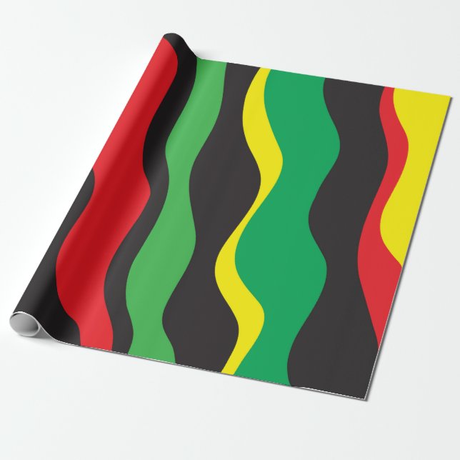 Red Yellow Green Black Rasta Wave Wrapping Paper (Unrolled)