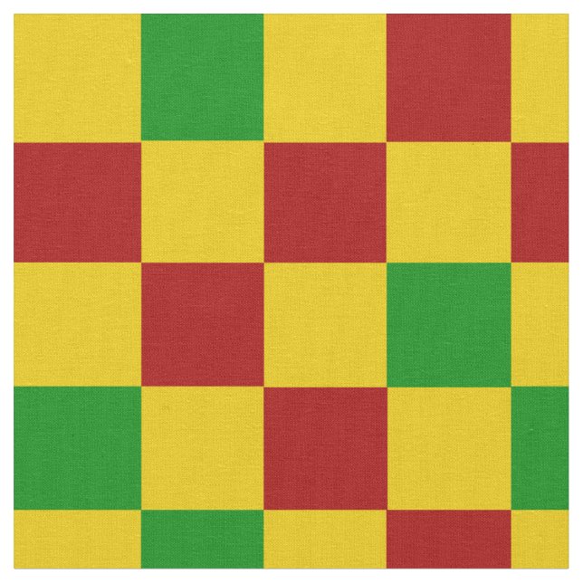 Red Yellow Green Chequered Pattern Design  Fabric (Close Up)