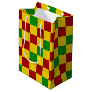 Red Yellow Green Chequered Pattern Design Medium Gift Bag
