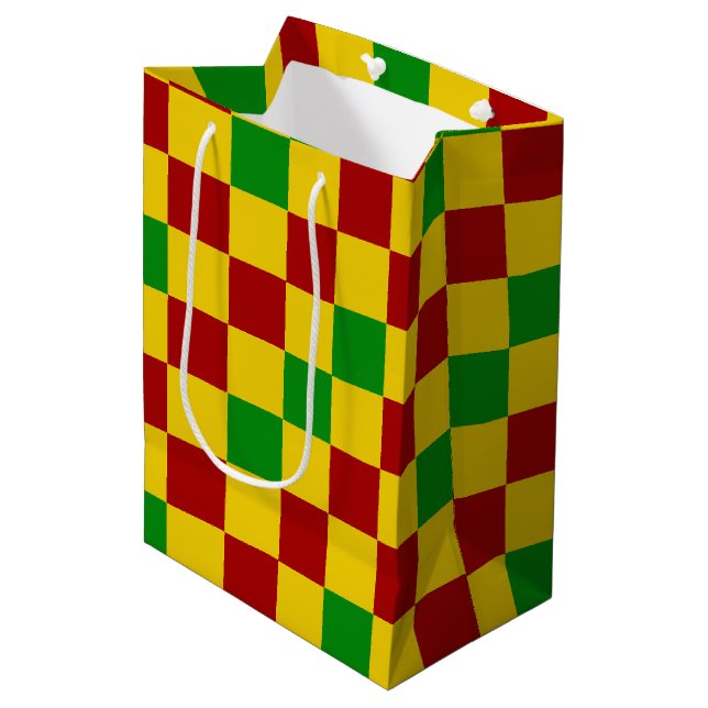 Red Yellow Green Chequered Pattern Design  Medium Gift Bag (Front Angled)