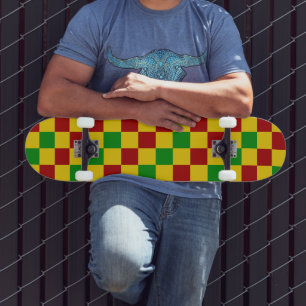 Red Yellow Green Chequered Pattern Design  Skateboard