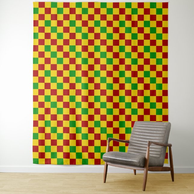 Red Yellow Green Chequered Pattern Design  Tapestry (In Situ)