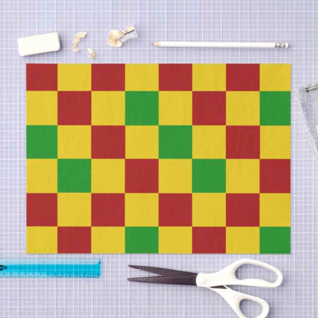 Red Yellow Green Chequered Pattern Design  Tissue Paper (Craft)