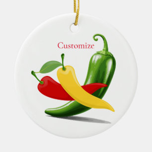 Red Yellow Green Chilli Peppers Thunder_Cove Ceramic Ornament