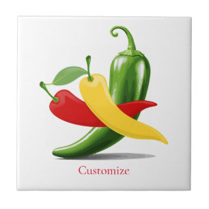 Red Yellow Green Chilli Peppers Thunder_Cove Ceramic Tile