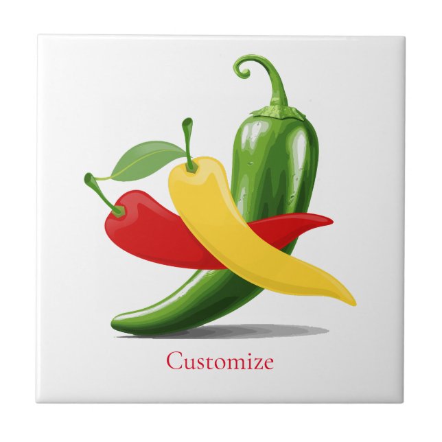 Red Yellow Green Chilli Peppers Thunder_Cove Ceramic Tile (Front)