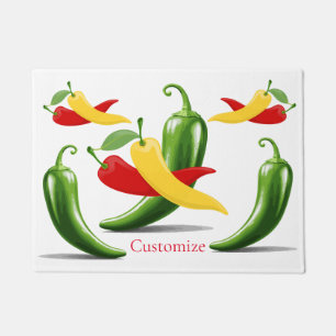 Red Yellow Green Chilli Peppers Thunder_Cove Doormat