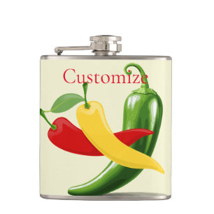 Red Yellow Green Chilli Peppers Thunder_Cove Hip Flask