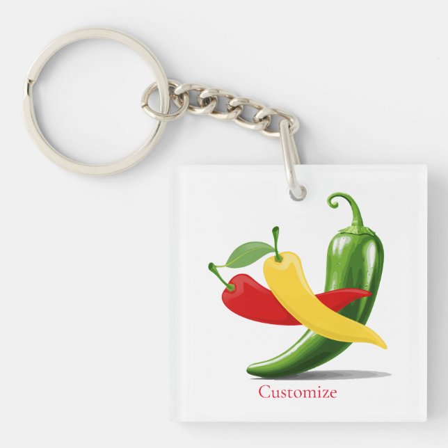 Red Yellow Green Chilli Peppers Thunder_Cove Key Ring (Front)