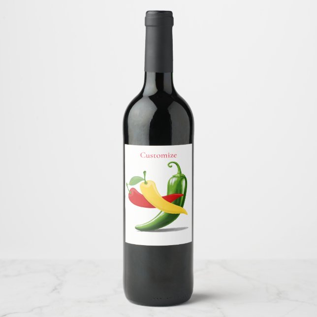 Red Yellow Green Chilli Peppers Thunder_Cove Wine Label (Front)