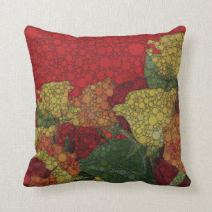 Red Yellow Green Floral Abstract Cushion