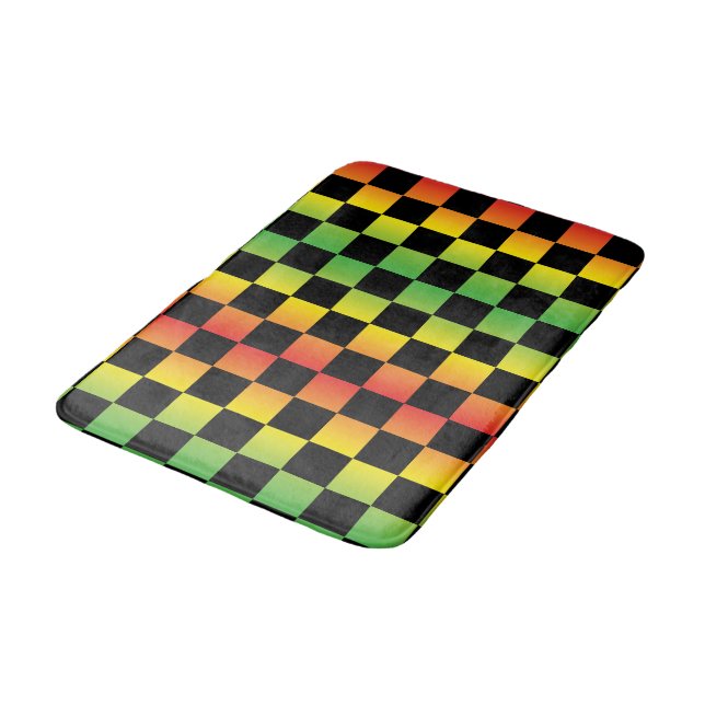 Red Yellow Green Rasta Ombre Chequerboard Bath Mat (Angled)
