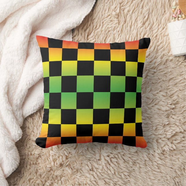 Red Yellow Green Rasta Ombre Chequerboard Cushion (Blanket)