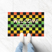 Red Yellow Green Rasta Ombre Chequerboard Welcome