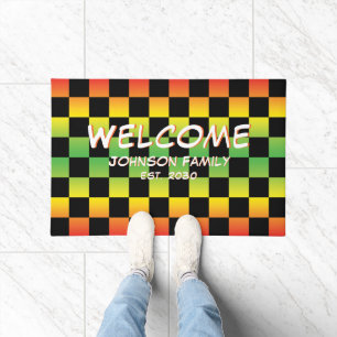 Red Yellow Green Rasta Ombre Chequerboard Welcome Doormat