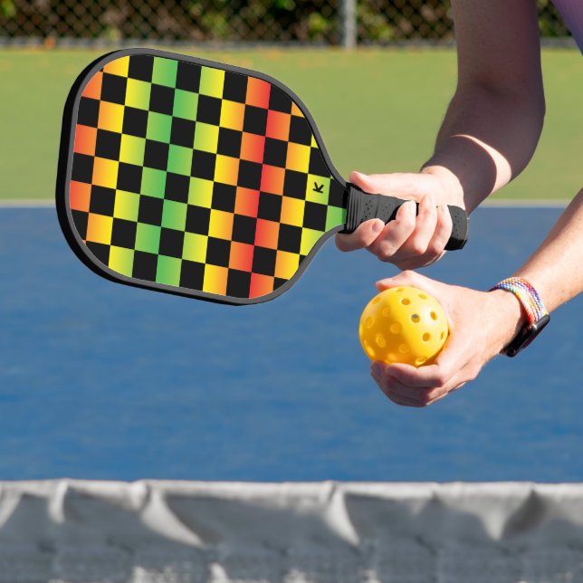  Red Yellow Green Rasta Ombre Chequered Monogram Pickleball Paddle (Insitu)