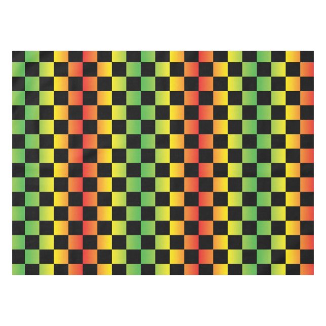  Red Yellow Green Rasta Ombre Chequered Tablecloth (Front (Horizontal))