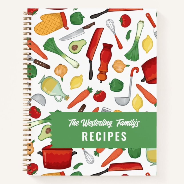 Red Yellow Green Vegetabes Cooking Pattern Recipes Notebook (Front)